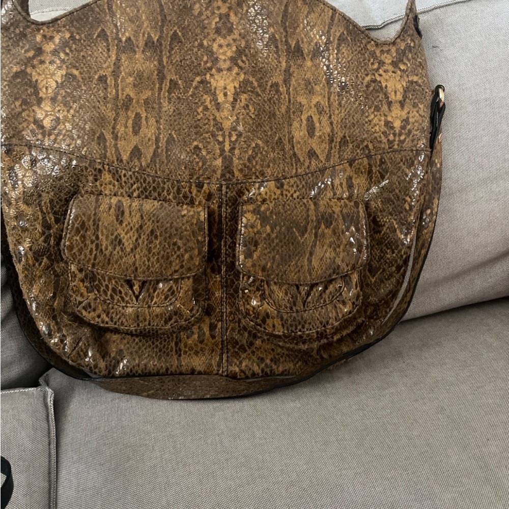 Vintage ORYANY Brown Snakeskin-Effect Hobo Bag.